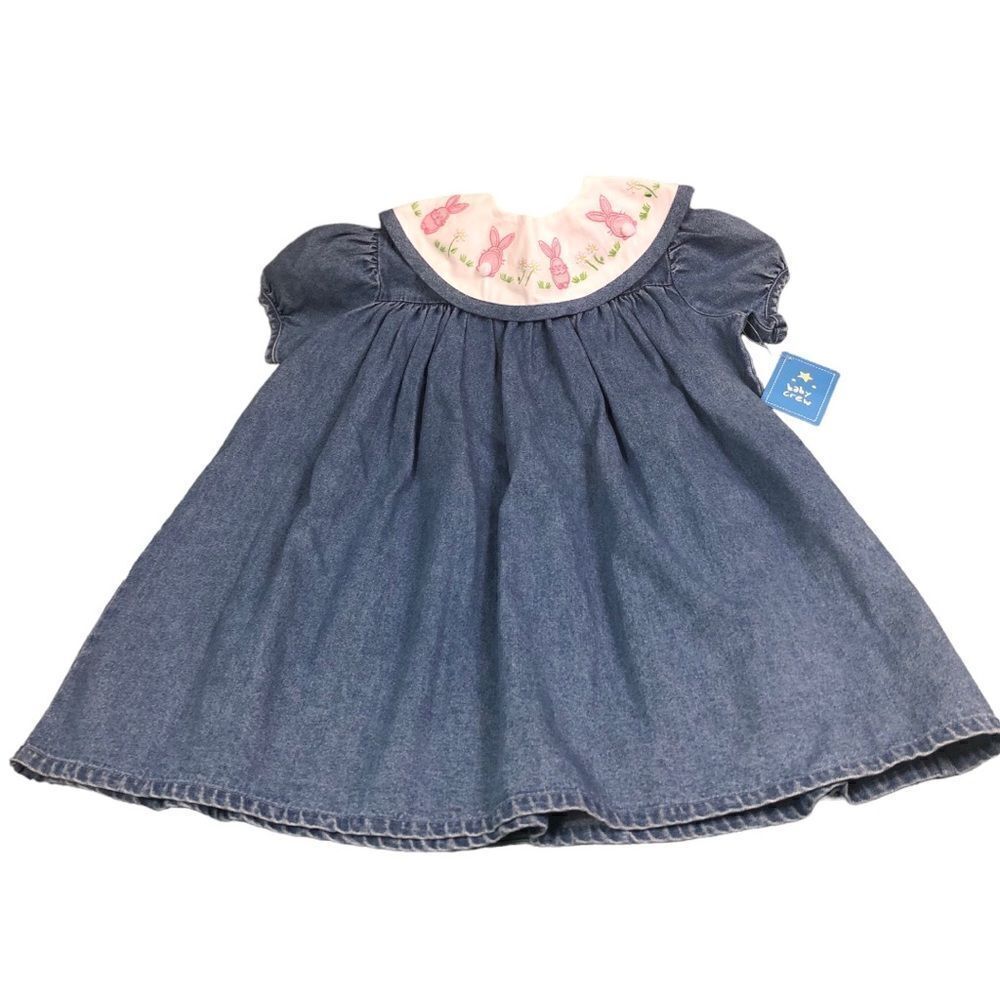 Baby Crew Embroidered Easter Bunnies Collar Denim Dress